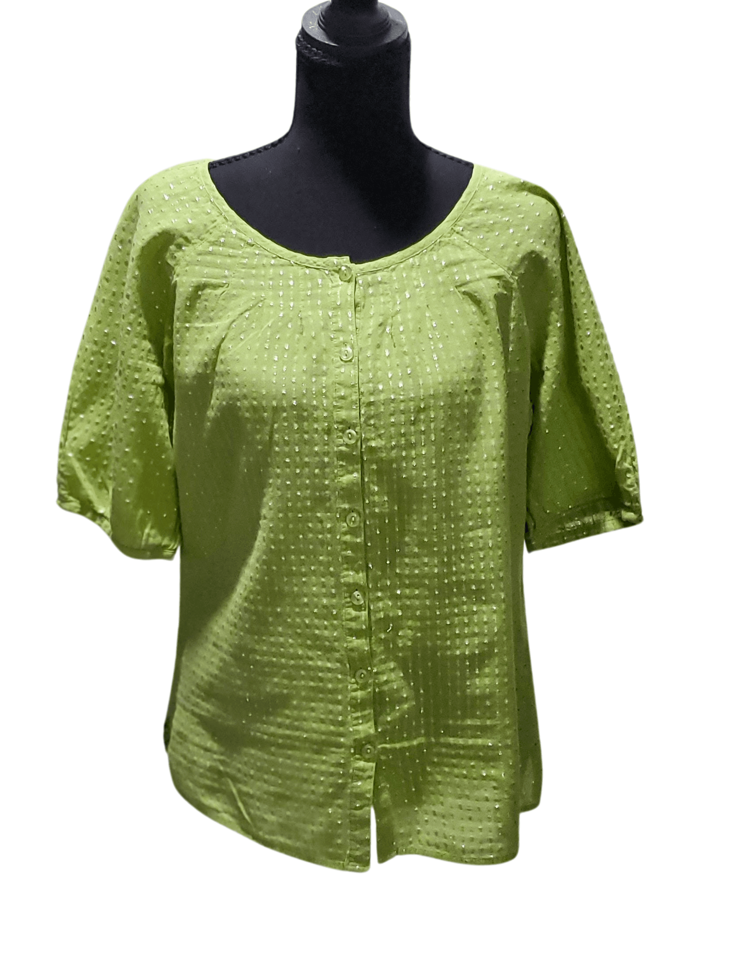 Chicos , Chicos — Chicos Metallic Silver Striy Blouse Green size 1 or medium , excellent
