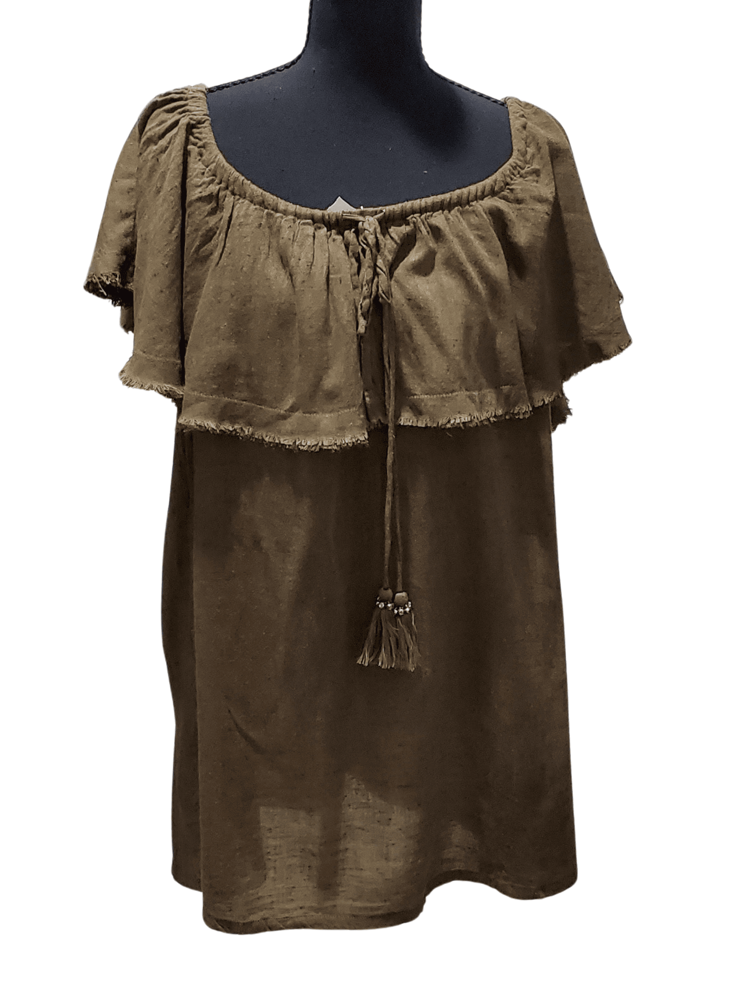 Free People , Free People — Free People Olive Green Smocked Elastic Neckline Boho top, good