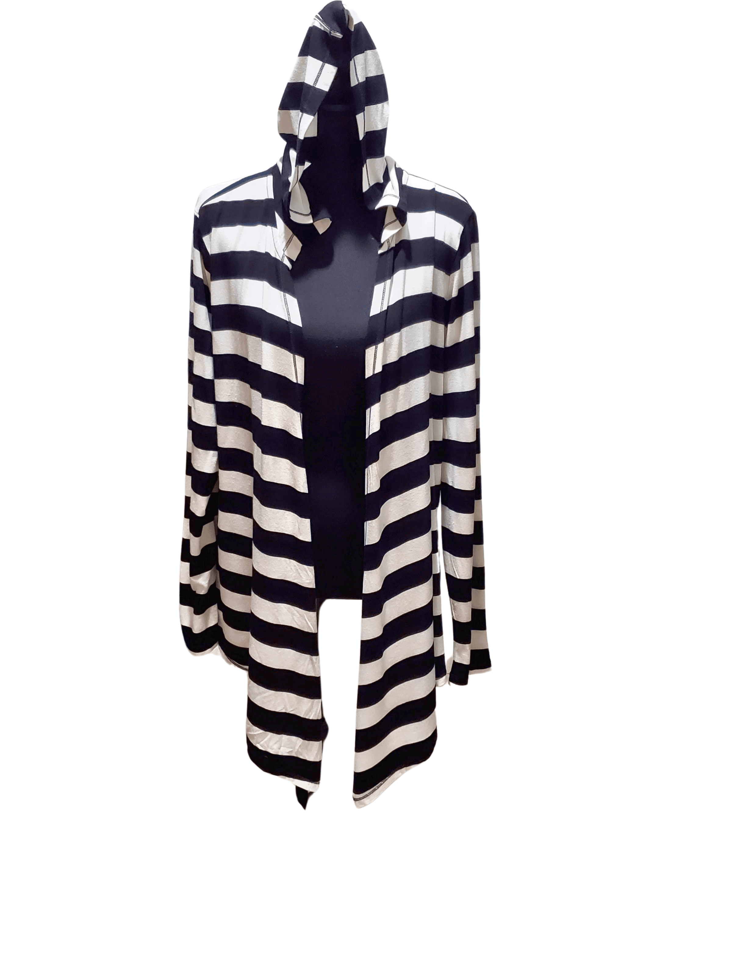 Zenergy by Chicos , Zenergy by Chicos — Chicos Zenergy Black White Striped Hooded traveler’s cardigan size 2, excellent