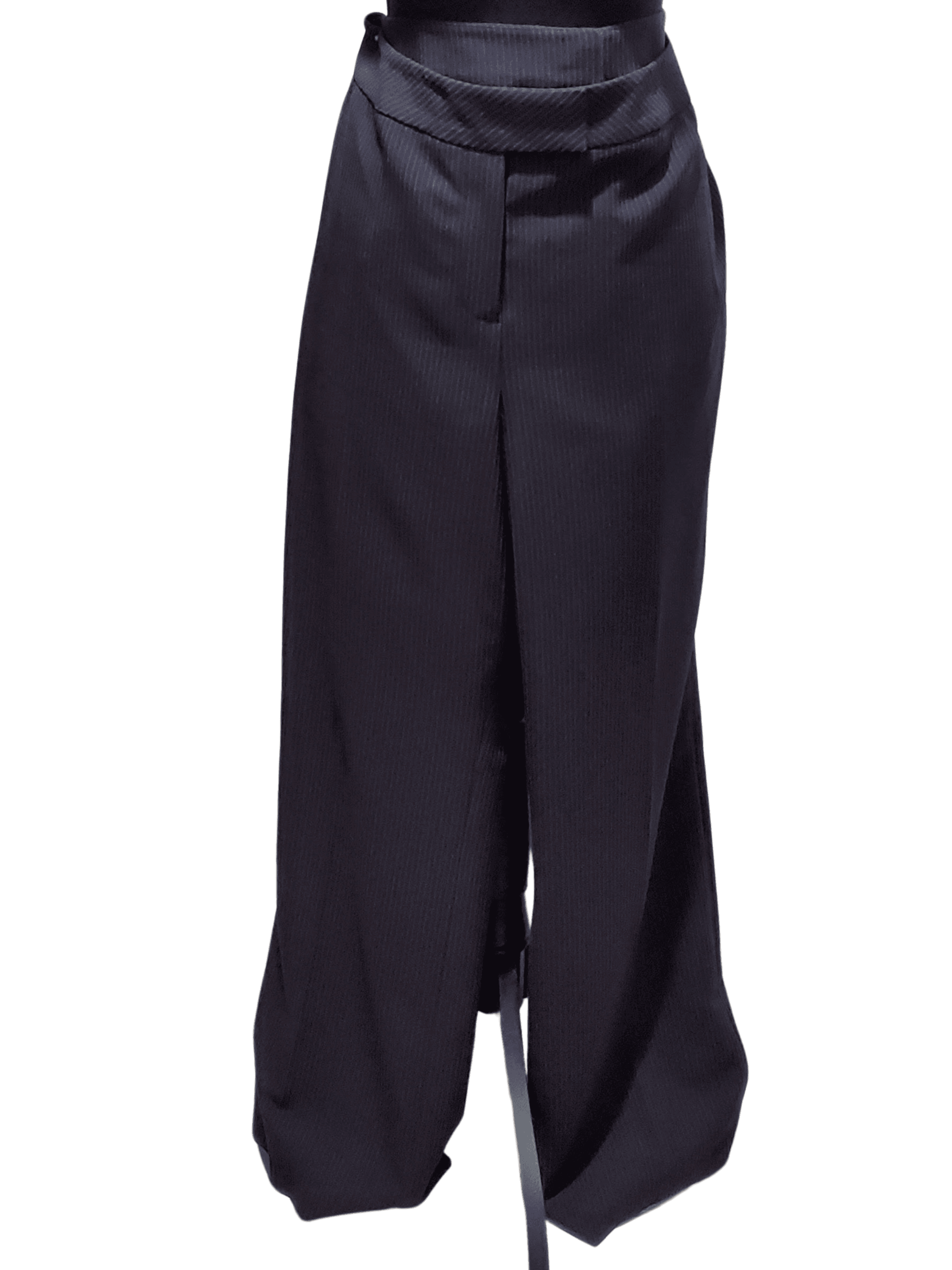 Unknown , Unknown — Pinstripe Tailored Wide Leg Trousers Black Navy Suit Pants Size 18, excellent