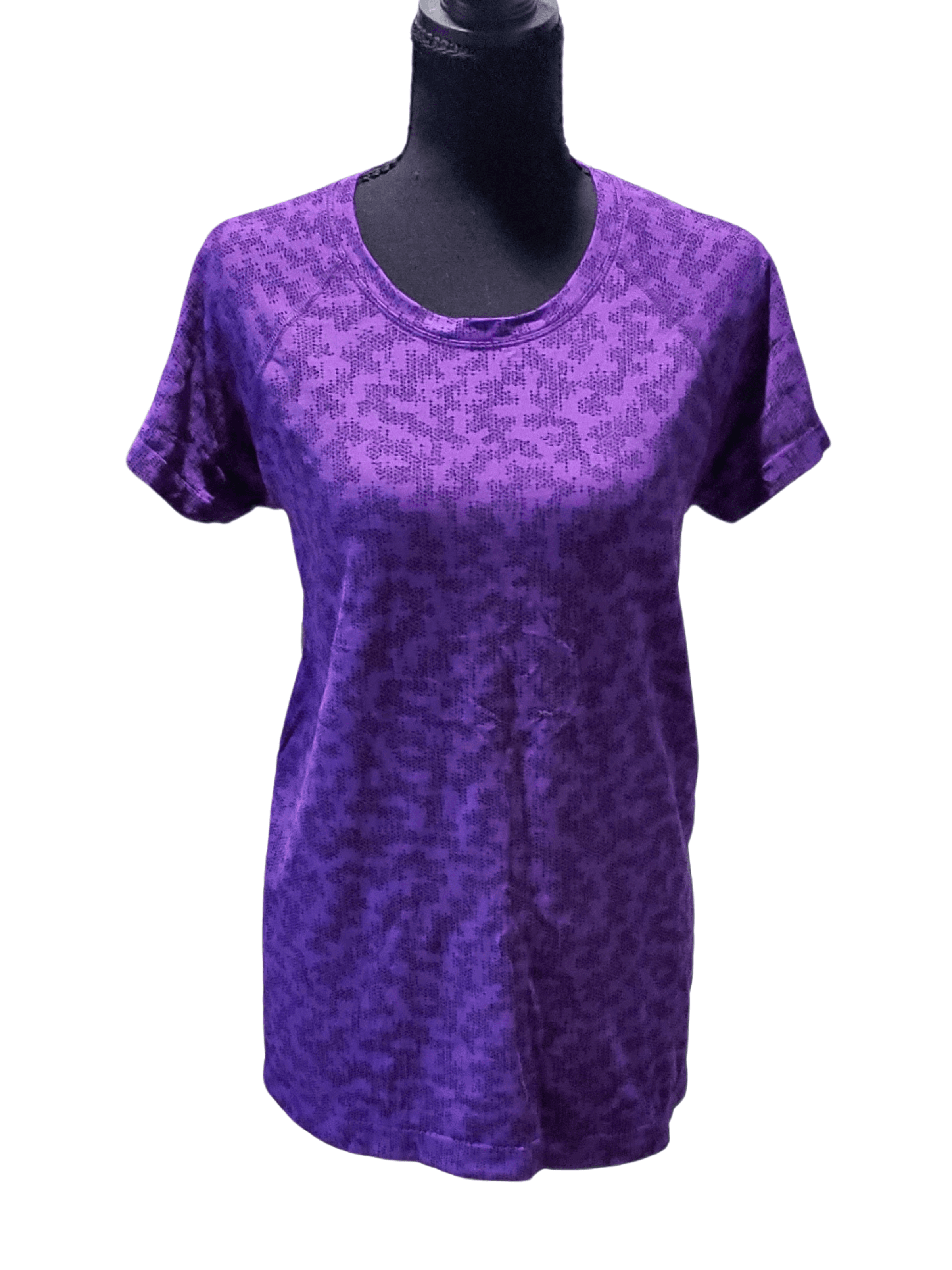 Athleta , Athleta — Athleta Momentum Printed Tee size Large Purple Black Geometric Pixel Knit Top, mint